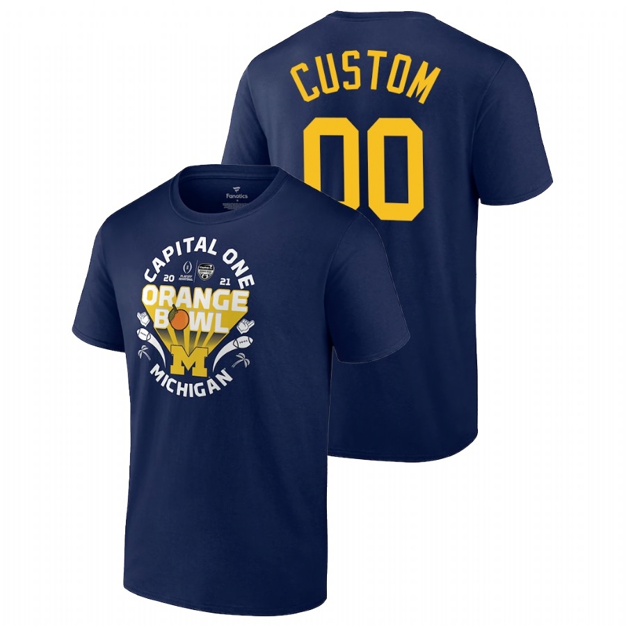 Michigan Wolverines Men's NCAA Custom #00 Navy 2021 Orange Bowl CFP College Football T-Shirt INQ8049BJ
